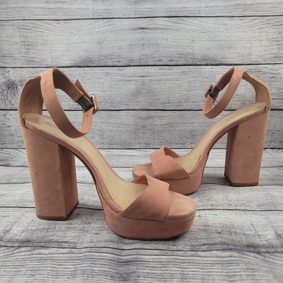 Schutz Women's Platform Block Heels Shoes Blush Suede Ankle Strap 8.5B - Picture 2 of 12